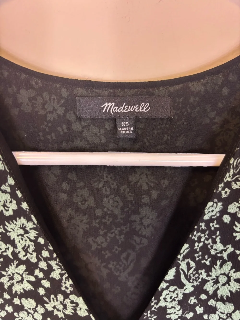 Madewell Black V-Neck Peplum Top with Mint Floral Print Blouse XS